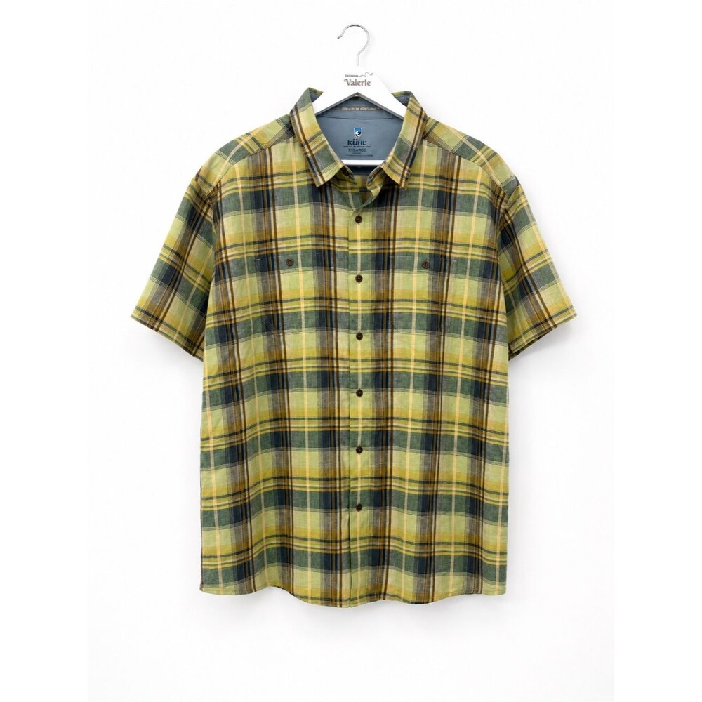 Kuhl Men’s Plaid Linen Shirt Button Front XXL Outdoor Cotton Tapered Fit